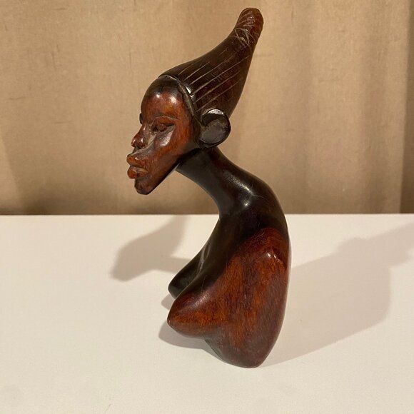 African Woman Carved Ebony‎ Bust 7 Folk Tribal Art Sculpture - Picture 1 of 8